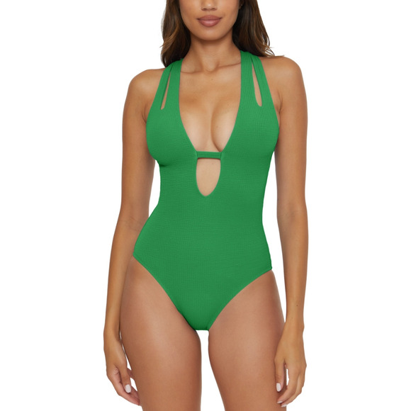 Becca Women Pucker Up Tear Drop One Piece Swimsuit Grass Size L - Picture 1 of 1